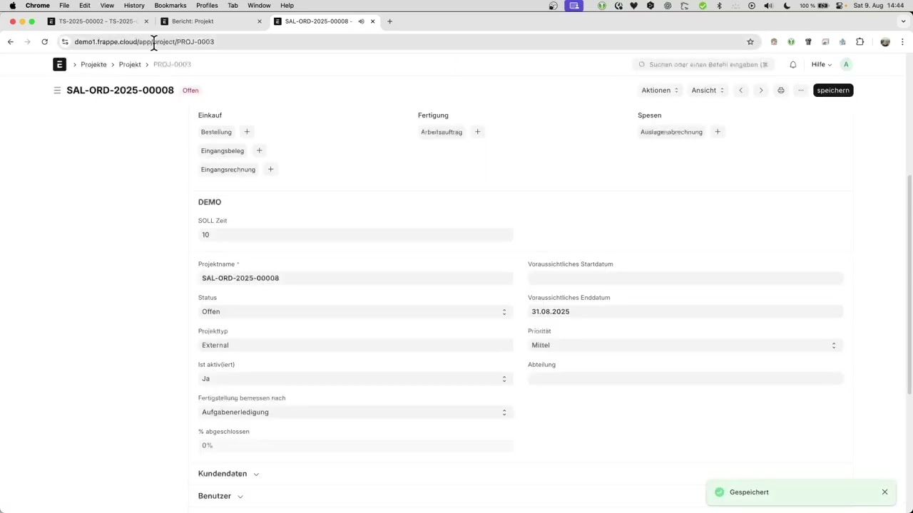 Let's ERPNext Projektzeiterfassung und Auftragszeiterfassung basis
