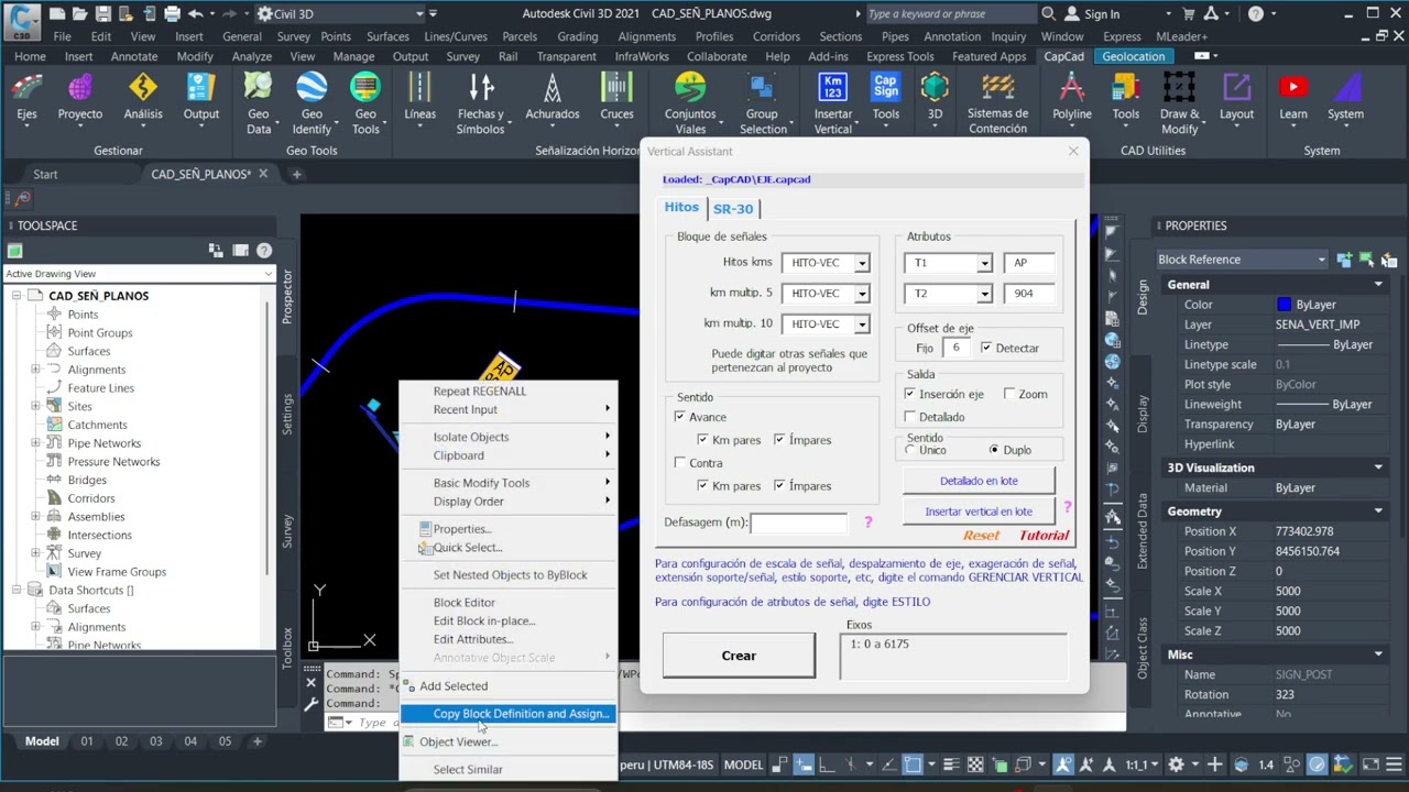 Ejes y hitos kilométricos en CapCad - 2: Inserción automatizada de hitos
