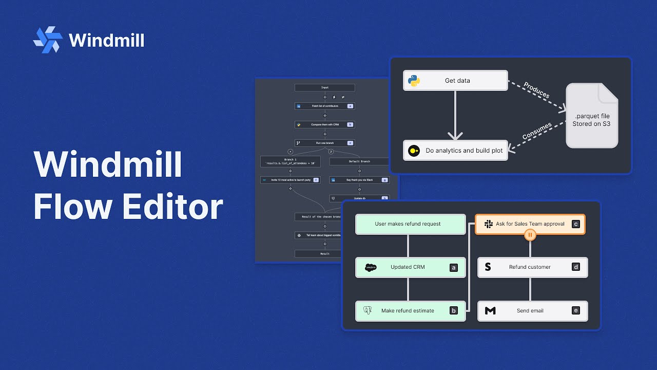 Демонстрация Windmill.dev — редактор потоков