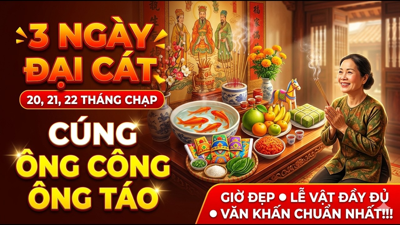3 Ngày Đại Cát Cúng Ông Công Ông Táo, Giờ Đẹp, Lễ Vật Đầy Đủ, Văn Khấn Chuẩn Nhất!