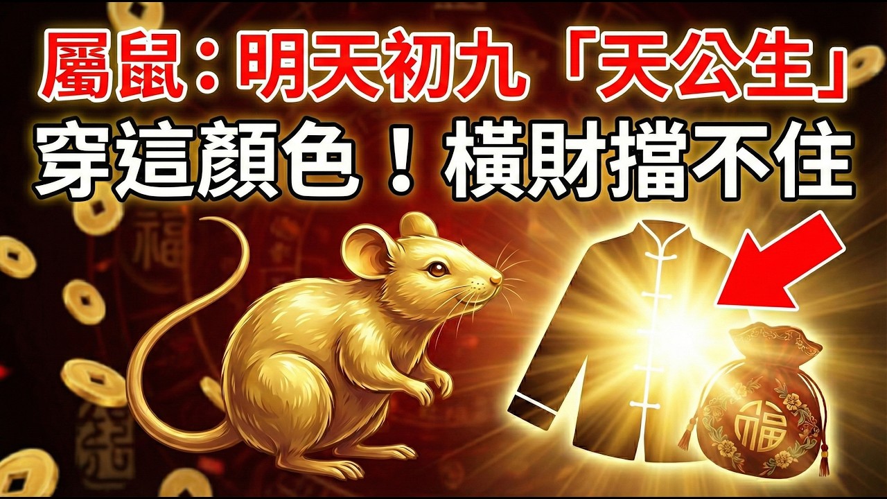 【生肖鼠注意】明天25號初九「天公生」，你穿「這顏色」最招財！天公賜福讓你橫財擋不住！#生肖鼠2026運勢 #2026屬鼠運勢 #招財顏色 #天公生 #橫財運 #偏財 #沖太歲 #五行穿搭 #幸運顏色