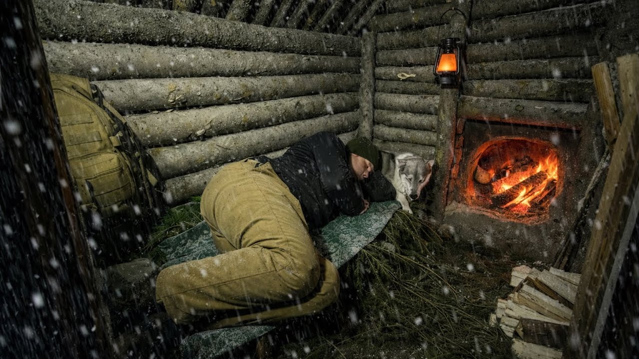 Зимний бушкрафт: уютная ночь в землянке с собакой 🐕❄️