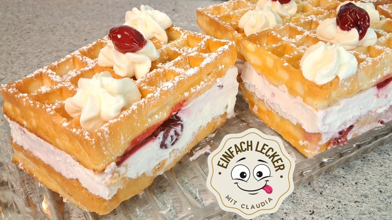 schneller Waffelkuchen mit Rotergrütze, so lecker 🥰