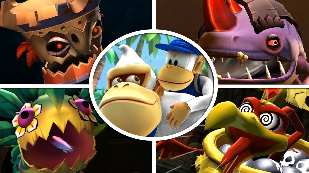 Donkey Kong Country Returns - Playable Super Kongs Vs All Bosses