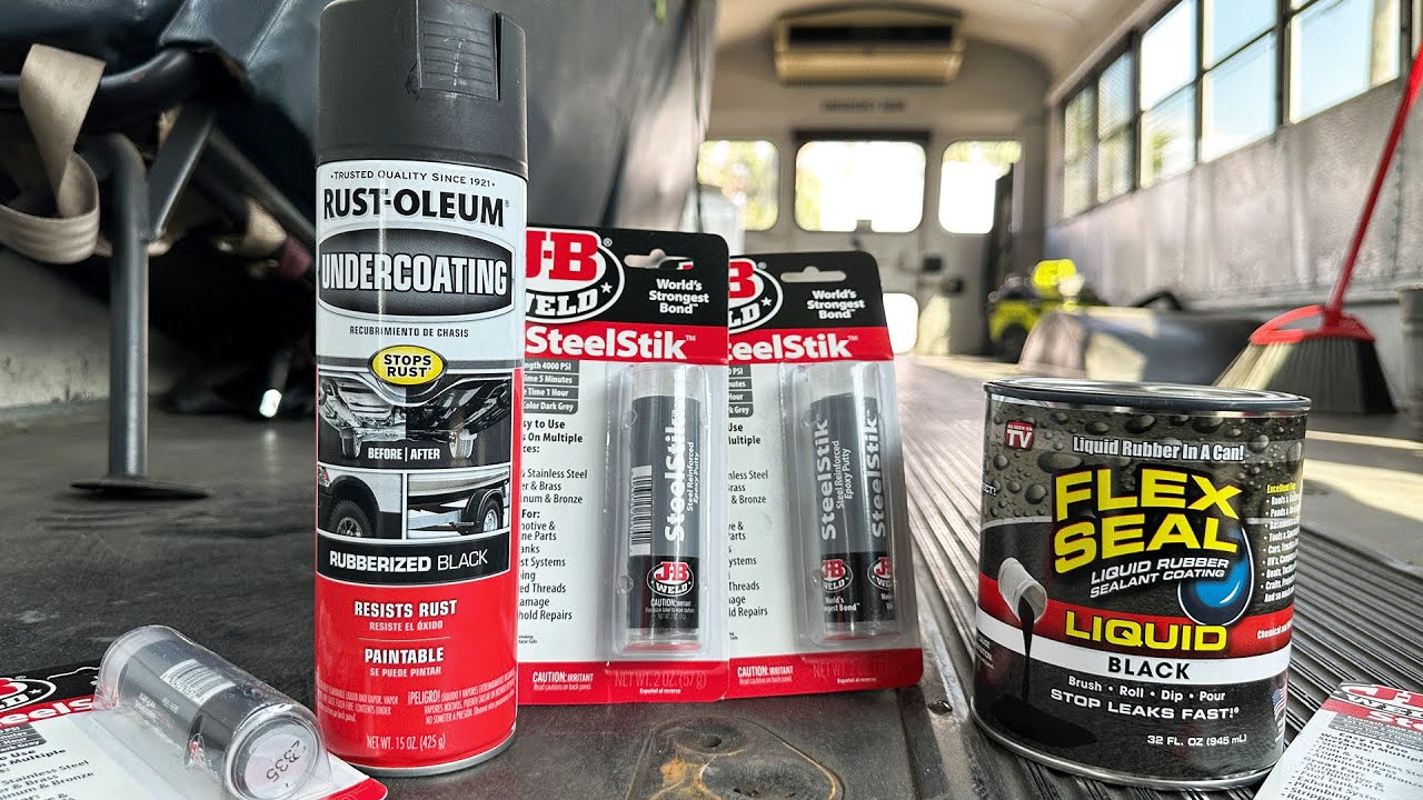 Filling Holes in our Skoolie Bus Floor with JB Weld Steel Stick & Flex Seal | Ep. 008