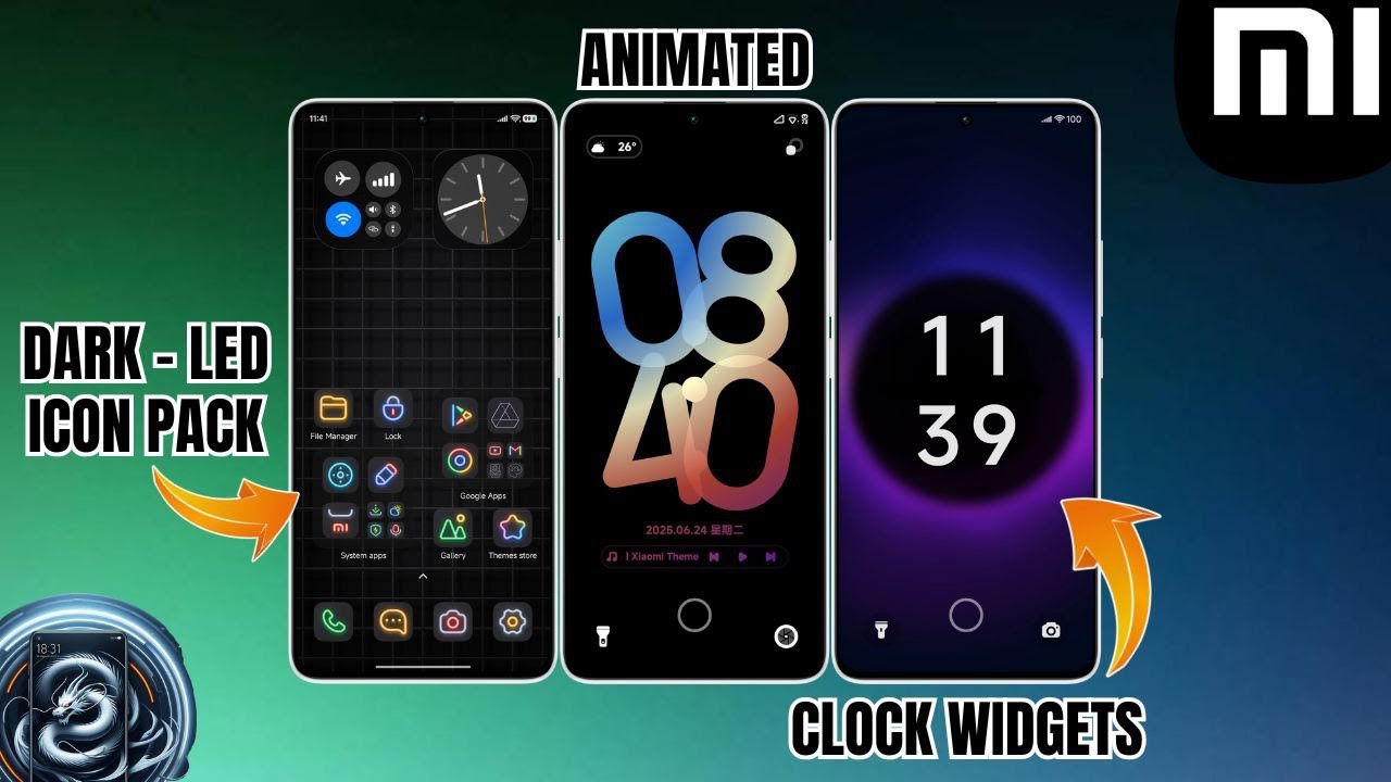 Top 3 Chinese Themes With Dark Led iCon Pack & Animated Clock Style For Global | Xiaomi Theme Hub