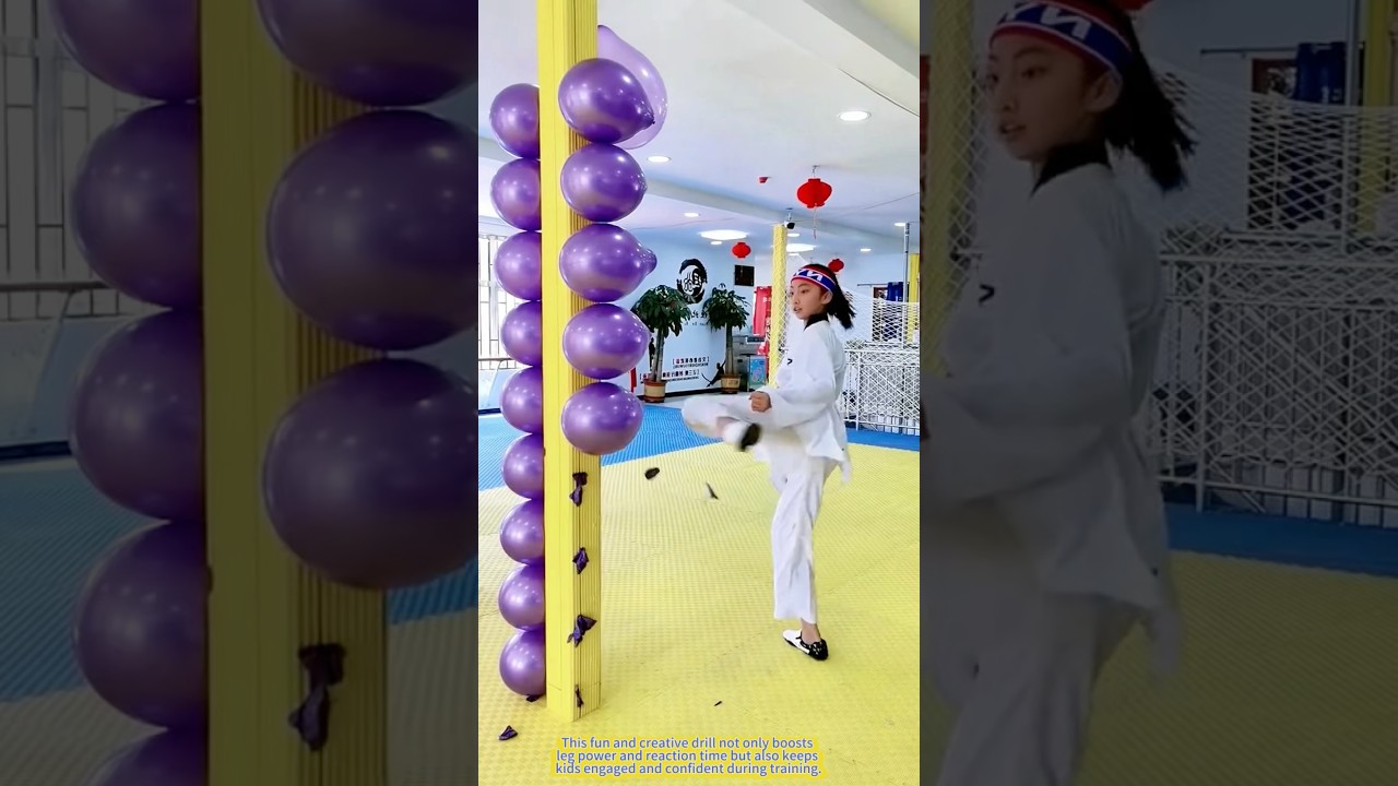 Precision and Power! Taekwondo Kid Kicks Balloons Like a Pro.