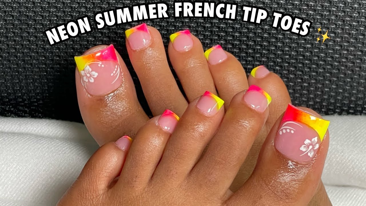Neon Vertical Ombre French Tip Toes ft. Novo Ovo Sharp Square Pre-French Tip Press on Toes