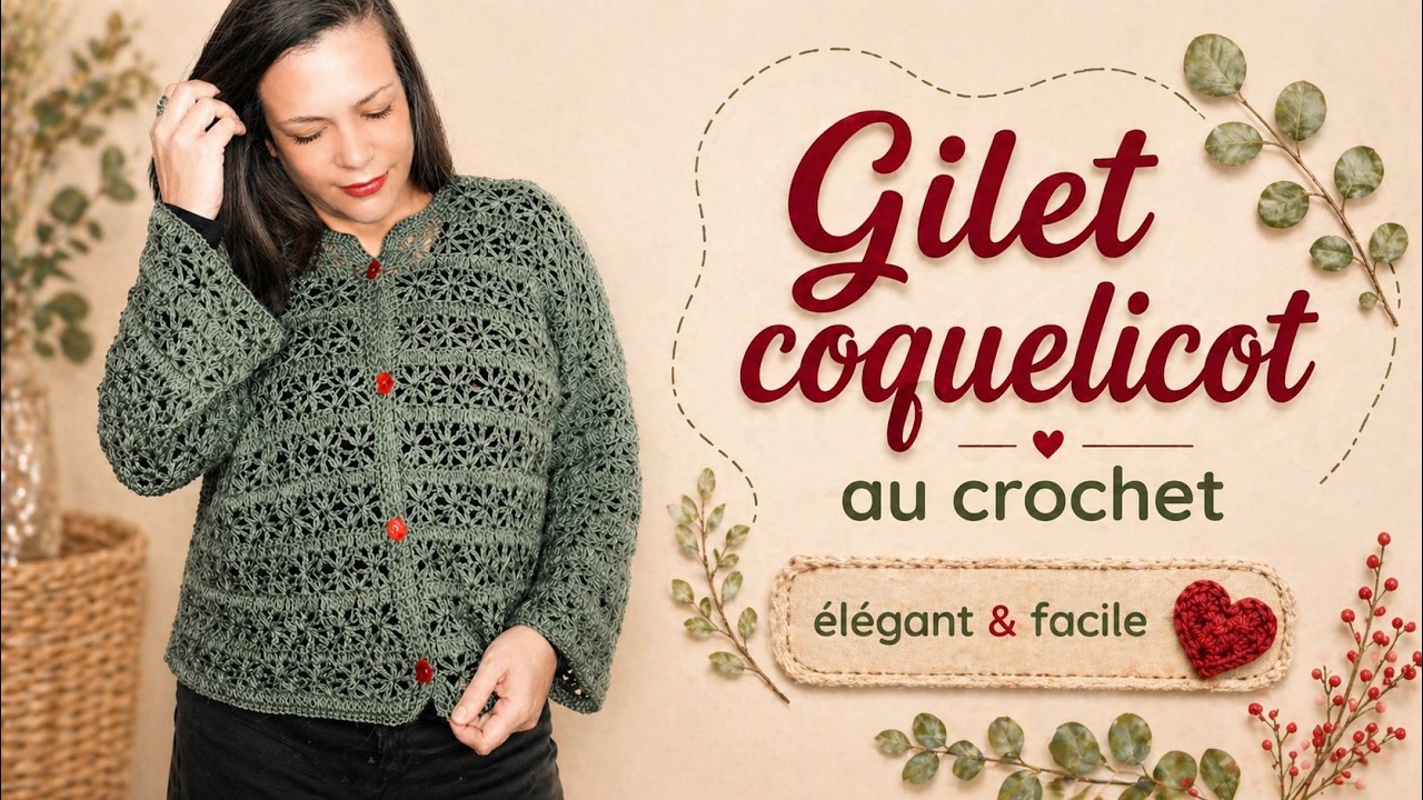 🌺 GILET COQUELICOT AU CROCHET / MAGNIFIQUE POINT AJOURÉ 🌺