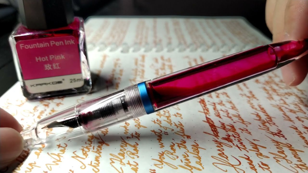 Moonman M2 Clone Jinhao F nib. Karkos Hot Pink. Cursive Writing fountain pen. BG music.