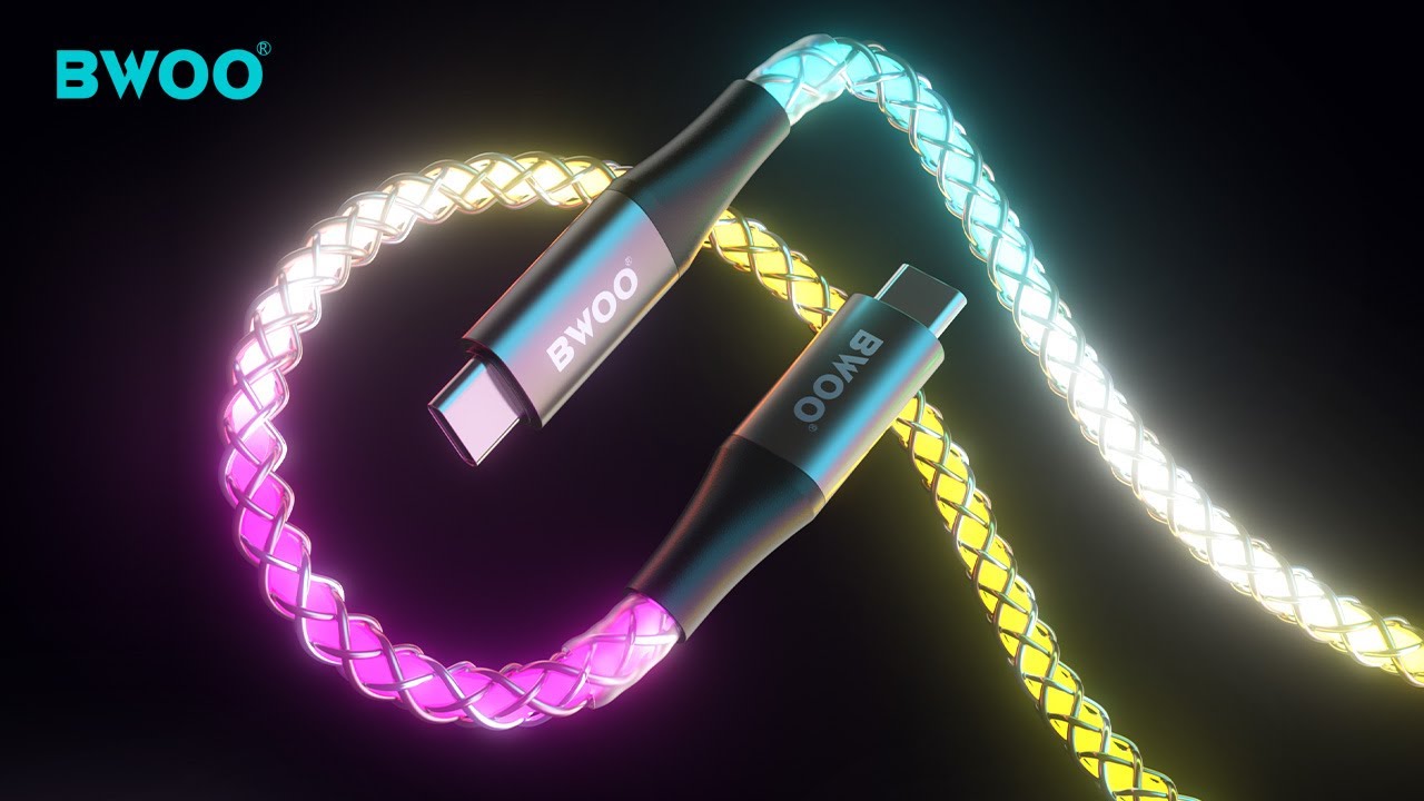 BWOO transparent material RGB light 65W super fast charging type c to type c cable
