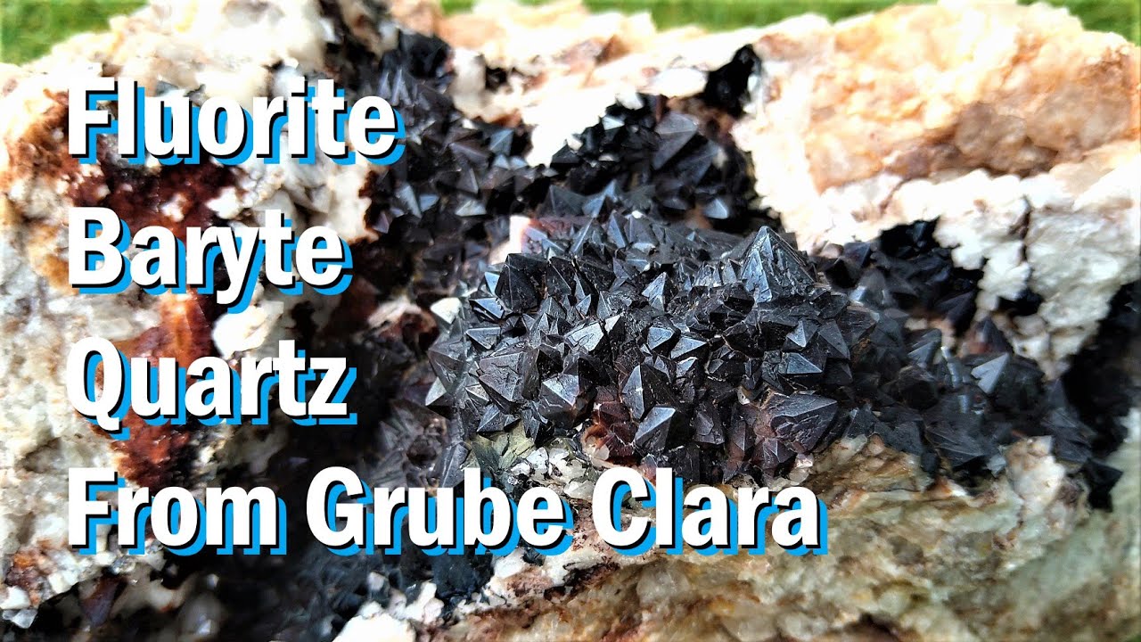 Kwarts, fluoriet, bariet en goethiet kristallen zoeken in Grube Clara, Duitsland