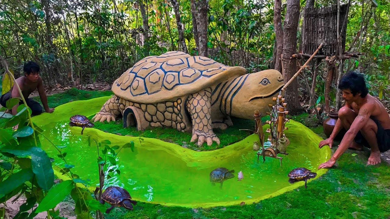 Building The Most Turtle Mud House And Pond For Poor Turtles By Ancient Skill At Deep Jungle