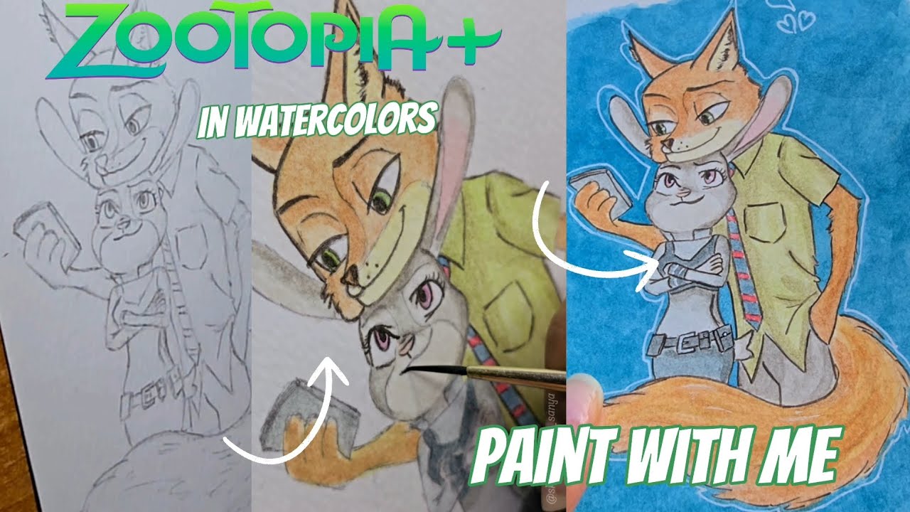 Painting Nick Wilde & Judy Hopps in Watercolor | Zootopia Fan Art | Step-by-Step #disneyfanart 