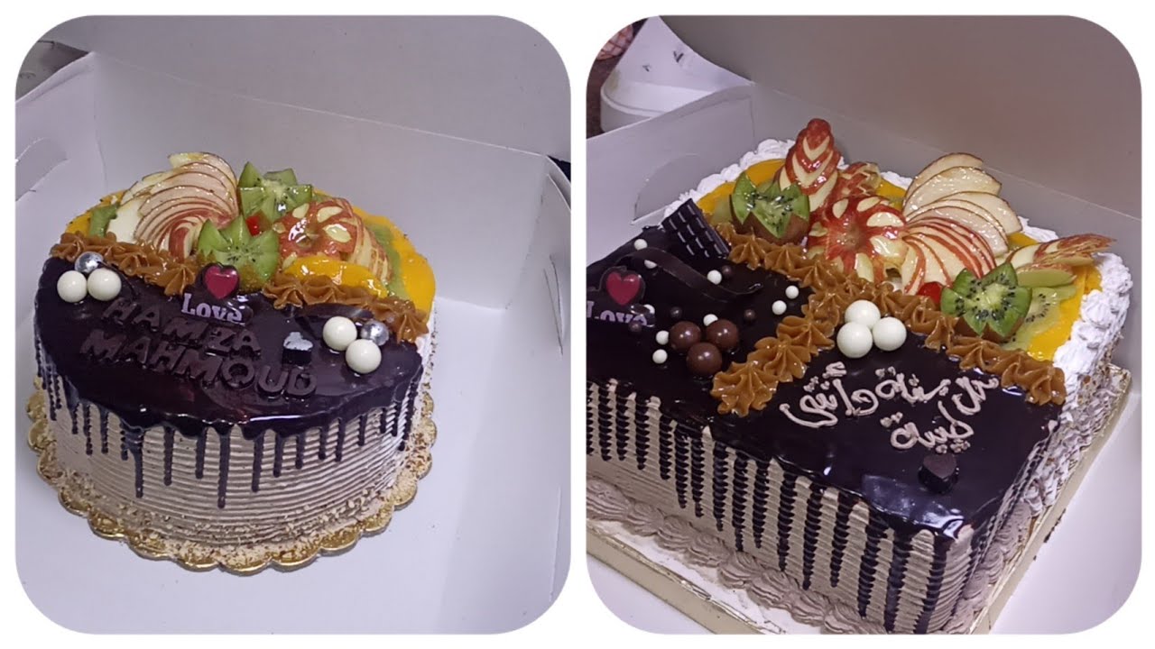 #تورتة مقاس ٢٢🎂تورتة مقاس٢٠×٢٠نص فاكهة ونص شيكولاتة بطريقة اشهر المحلات شغل عيد الام