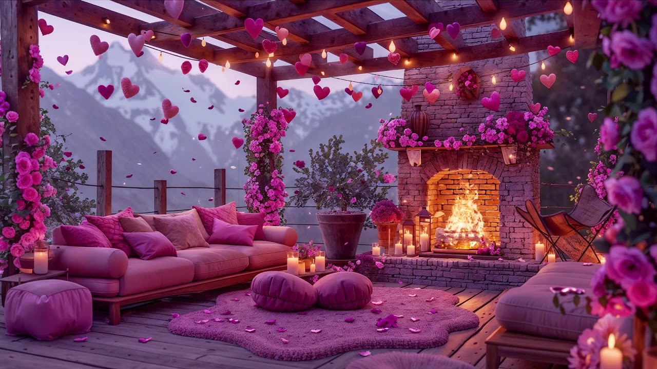 Dreamy Valentine in Blush Snow ❄️💖🔥 Cozy Jazz & Fireplace Glow for Relax, Love & Winter Calm