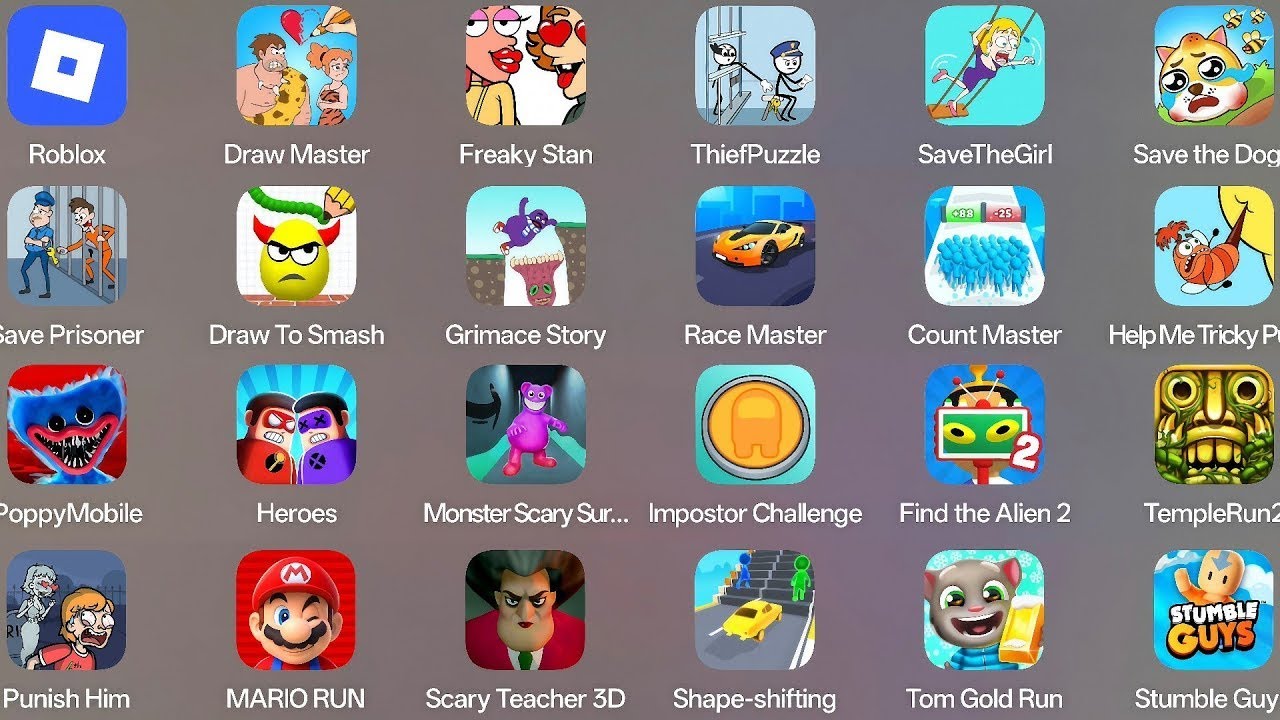 Grimace Monster Scary Survival,Tom Friends,Roblox,Poppy Playtime4,Stumble Guys,Help Me Tricky Puzzle