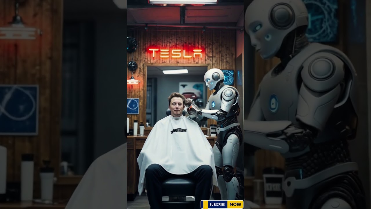 Elon Musk Gets a Haircut from a Futuristic Robot Barber!  #elonmusk #ai #viralshorts