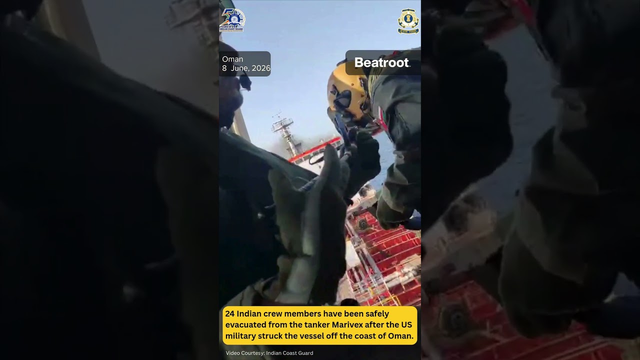 24 Indian crew members were safely evacuated from a tanker hit by US missile off the coast of Oman.