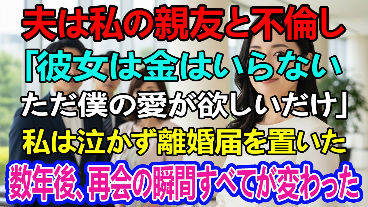 夫は私の親友と不倫し、大声で言った。「彼女はお金はいらない、ただ僕の愛が欲しいだけだ」と。私は泣かず、離婚届を残した。— しかし数年後、私が彼らの前に現れたとき、すべてが変わった。