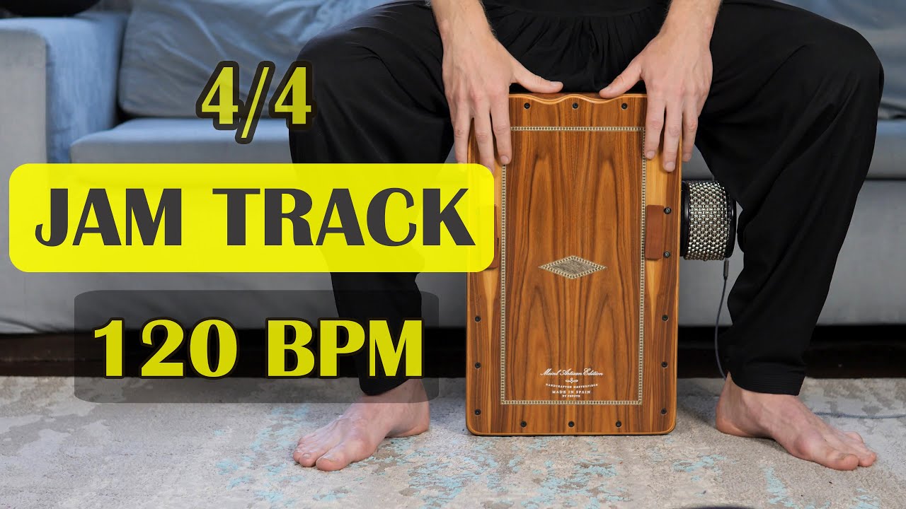 Drum Backing Track for Practice 120 BPM - 4/4. Cajon. Live Metronome. Playback for training.