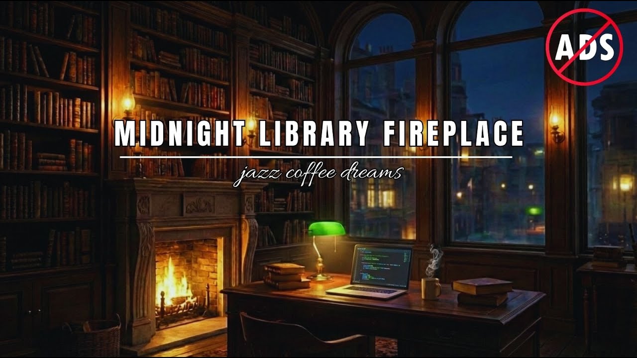 Midnight Library Fireplace 🔥📚 Smooth Jazz for Coding, Studying & Deep Focus