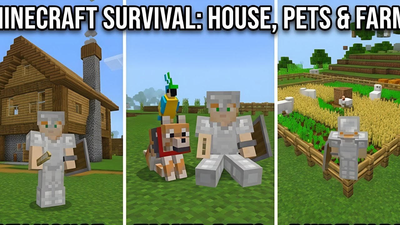 Building house and farms #minecraft 