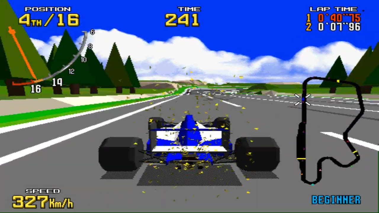 Virtua Racing Arcade (Sega Model 1) - Grandprix Mode - Beginner Course - Blue Car - Full Race