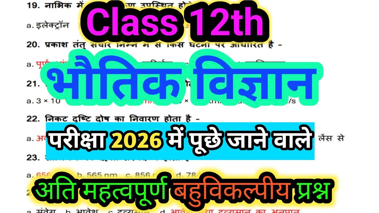 Physics Class 12th Important MCQs Questions Exam 2026 | Physics Objective Questions 12