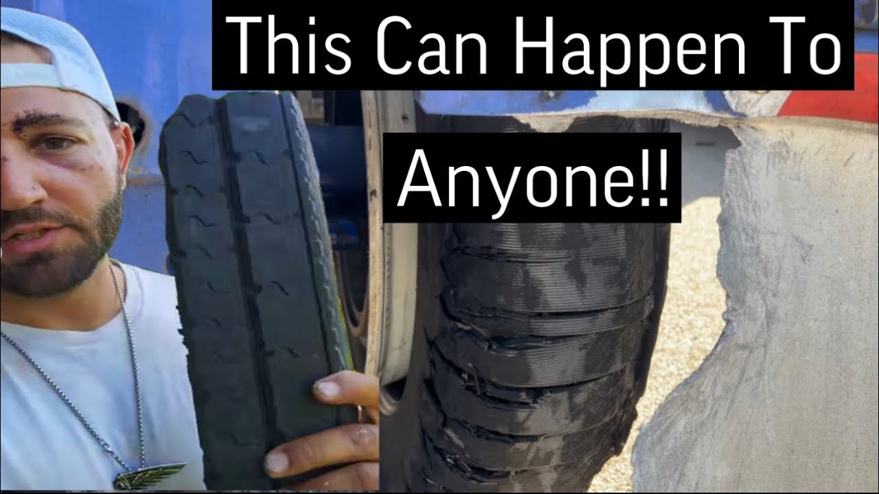 This Guy Had A Close Call With A Semi Truck Tire Blowout!!!