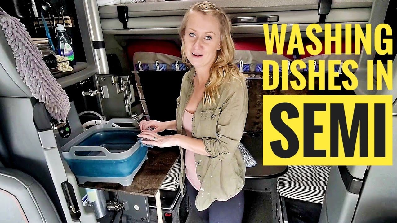 Sink in SEMI Truck with HOT WATER | dishes in the truck