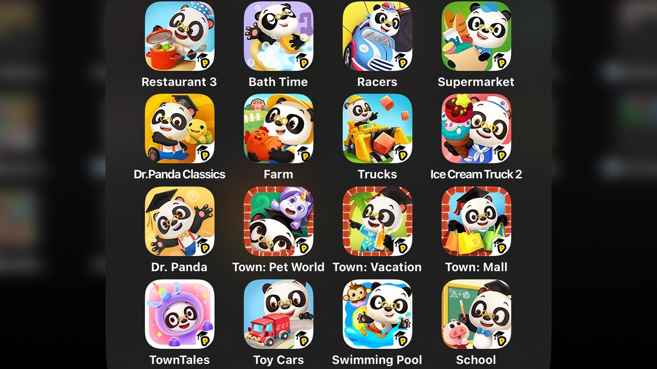 Dr Panda Restaurant 3,Bath Time,Supermarket,Ice Cream Truck 2,Town Pet World,Beauty Salon,Bus Driver