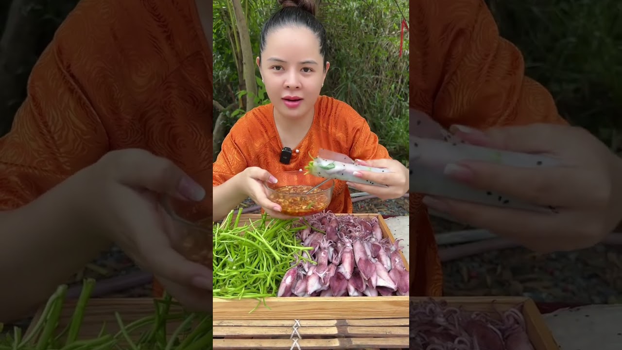 Mực cuốn rau muống