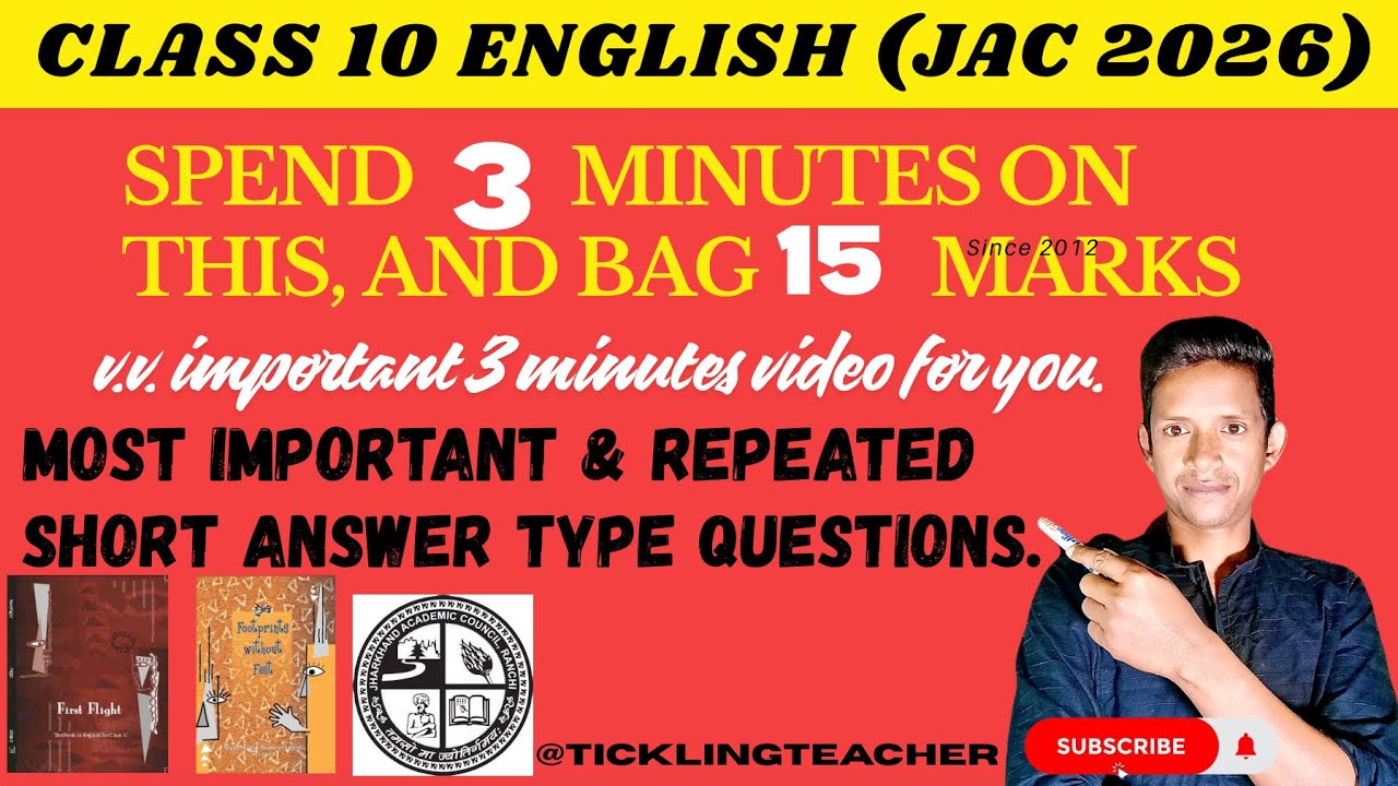 Class 10 English JAC Board Important Short Questions with Hindi Meaning & Hard Words