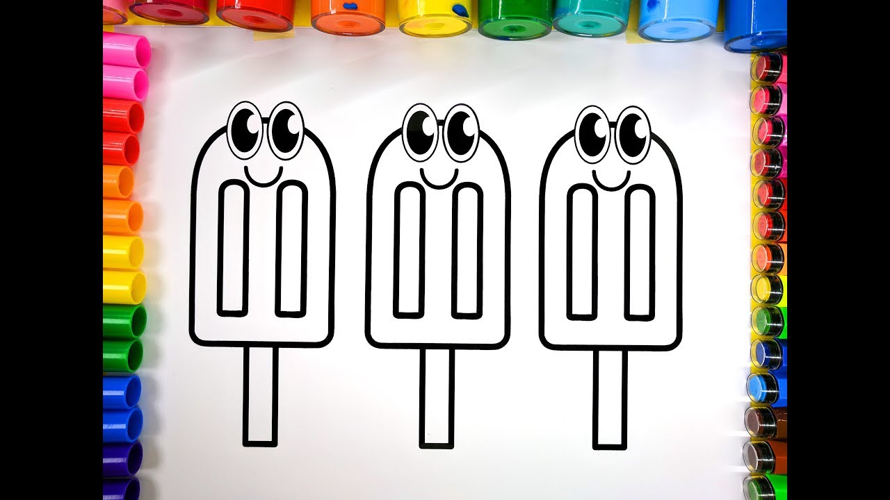 Coloring Three Happy Ice Cream Coloring Page for Children to Learn to Color