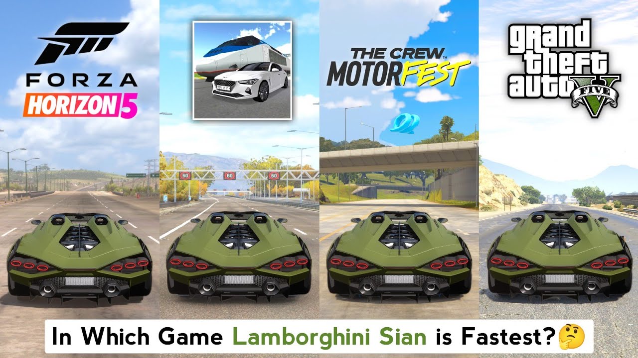 Lamborghini Sian Top Speed in Forza Horizon 5, 3D Driving Class, Crew Motorfest & GTA 5 - Car Game