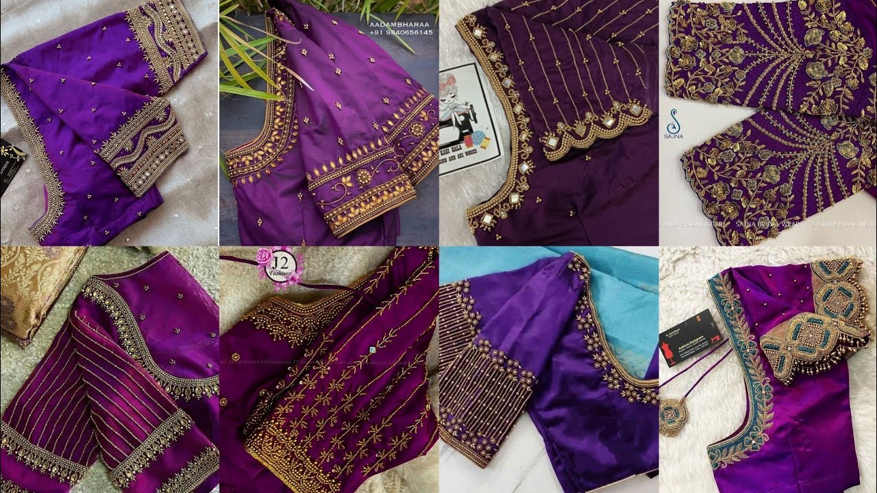 Trending Purple Aariwork Blouse Designs/Maggam Work Blouses/Bridal#Wedding Blouses