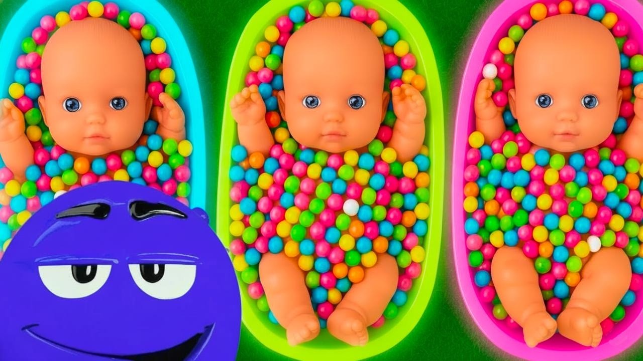 11 Minutes Satisfying with Full of 3 Rainbow BathTubs Candy with M&M's & Magic Slime Cutting Video
