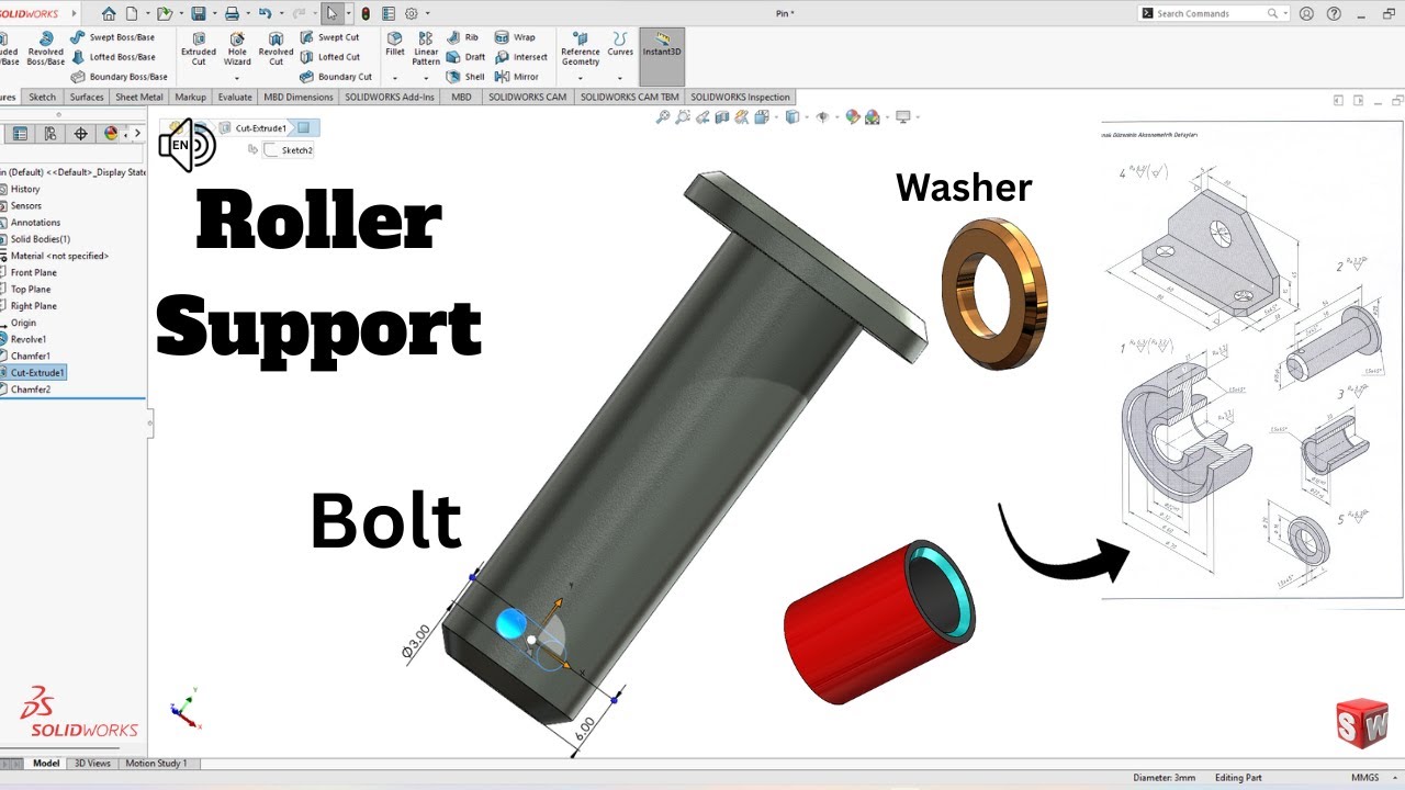 Учебное пособие по SolidWorks: болт и шайба роликовой опоры!