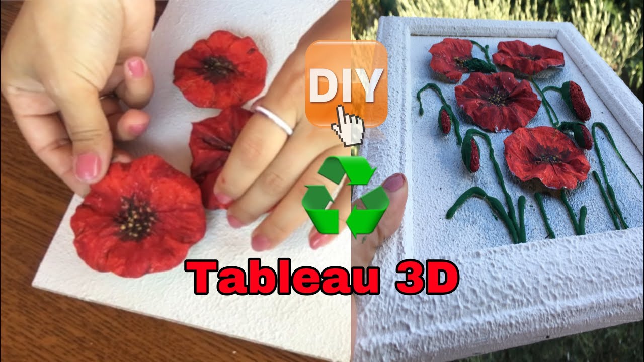#DIY #tableau 3D #idée ♻️ #acrylic flower #peinture acrylique لوحة ثلاثية الابعاد من النفايات الصلبة