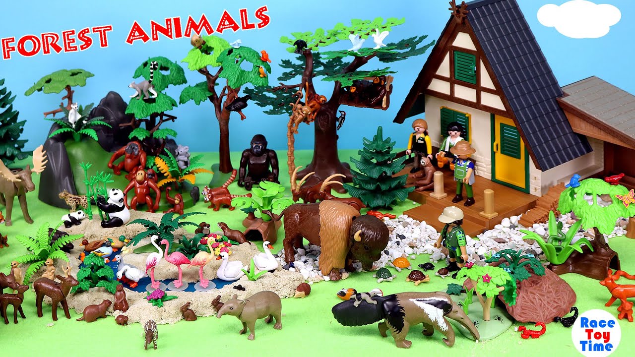 Forest Habitat Set with Playmobil Animal Figurines - Learn Animal Names for Kids
