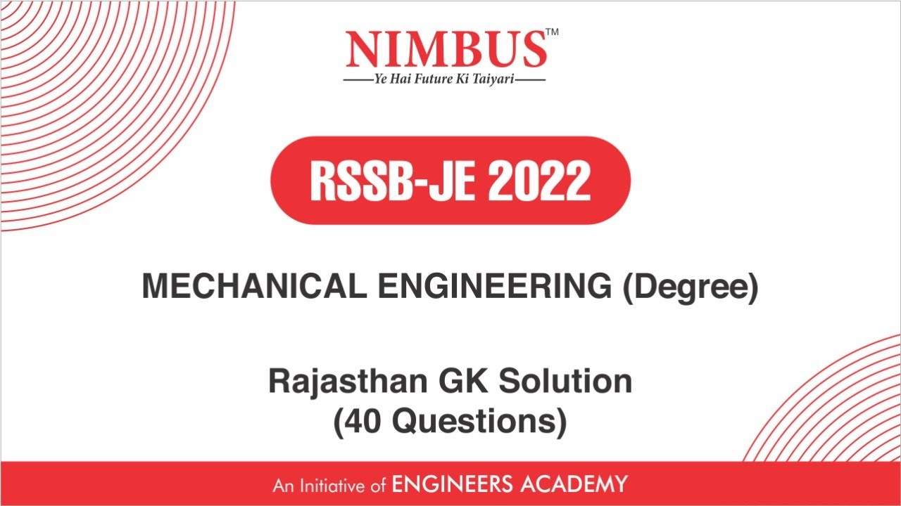 RSSB-JE 2022 Answer Key & Solution | Mechanical Engineering ( Degree) | Non Tech Solution | RSMSSB