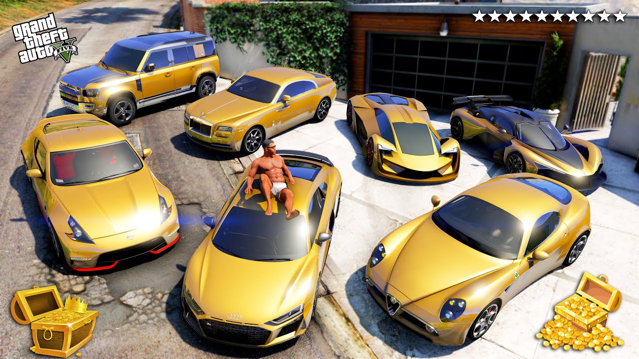 GTA 5 - Stealing Golden Luxury Cars with Franklin! GTA V (Real Life Cars #301)