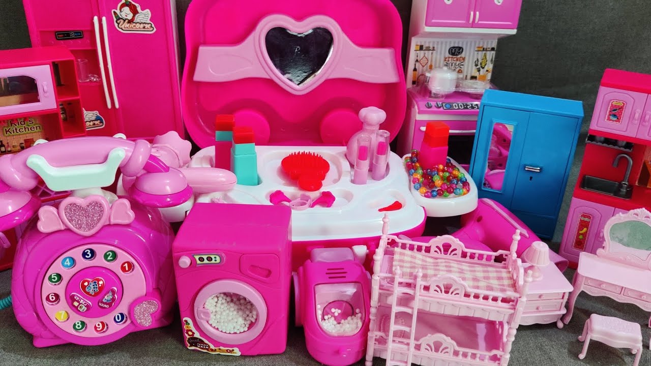 12 minutes satisfying with unboxing cute Barbie doll kitchen set toys video//pink toys world 👑💕🦄🎉