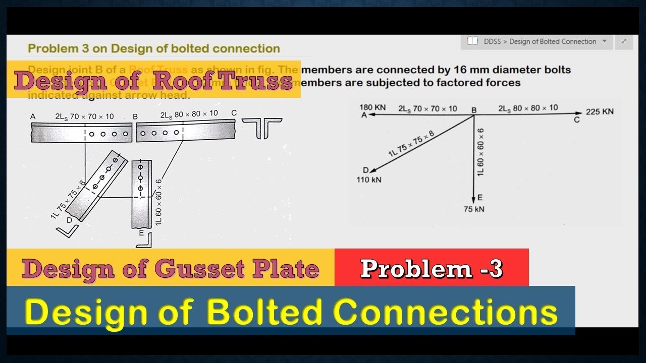 Design of Gusset Plate | Design of Roof Truss | Problem 3 Design of bolted connection