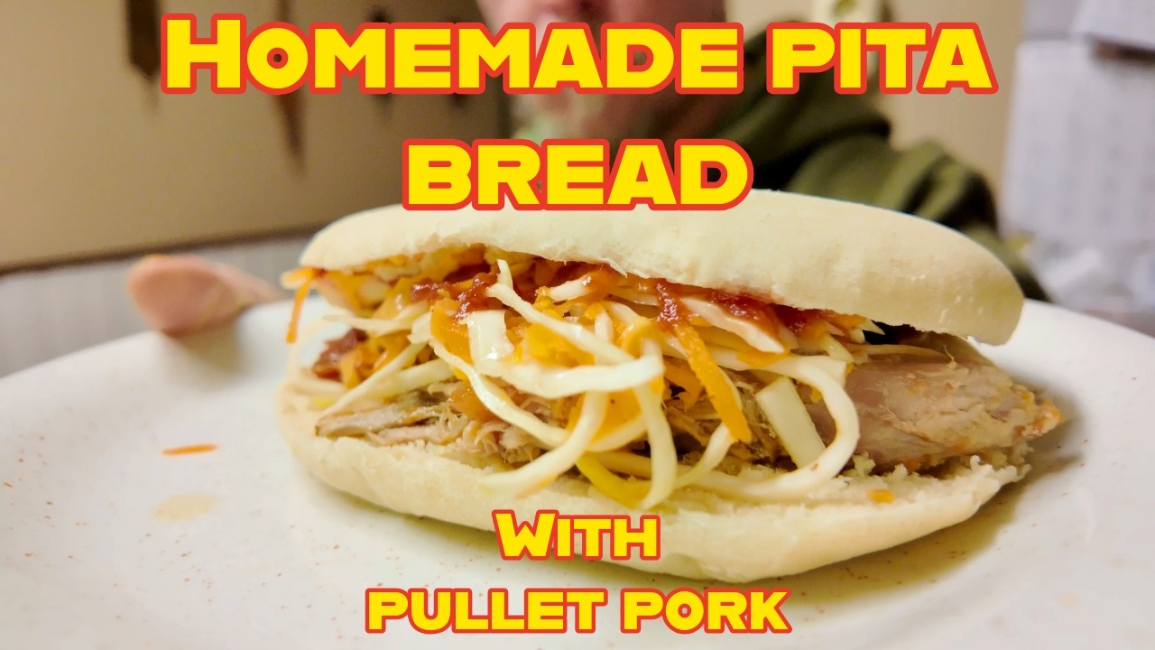 Homemade pita bread with pullet pork