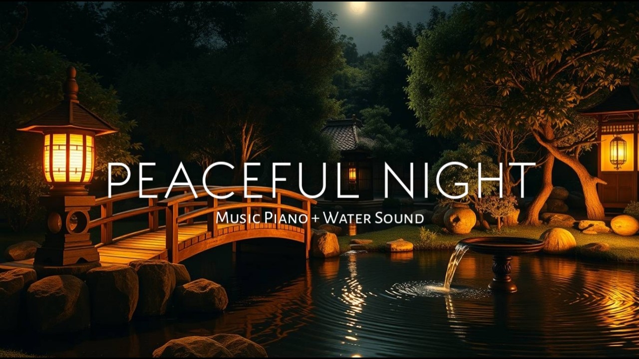 Japanese Zen Garden Night 🌙 Soft Piano & Flowing Water for Deep Relaxation