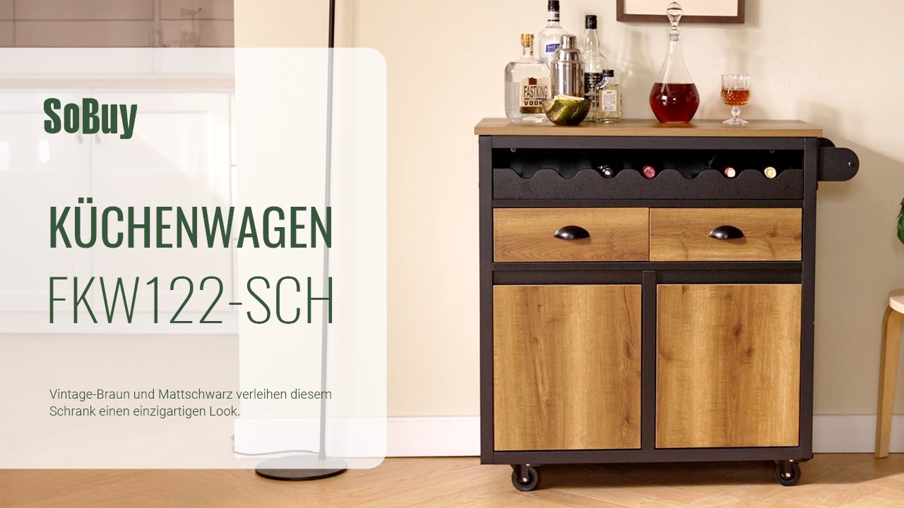 SoBuy K&uuml;chenwagen丨Servierwagen mit Rollen丨Rollwagen丨K&uuml;cheninsel丨FKW122-SCH
