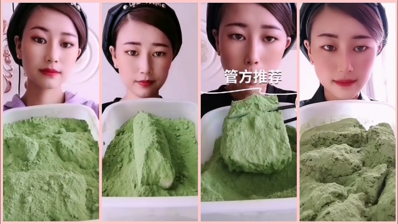 ASMR REFROZEN SHAVED ICE EATING SATURATED IN MATCHA POWDER