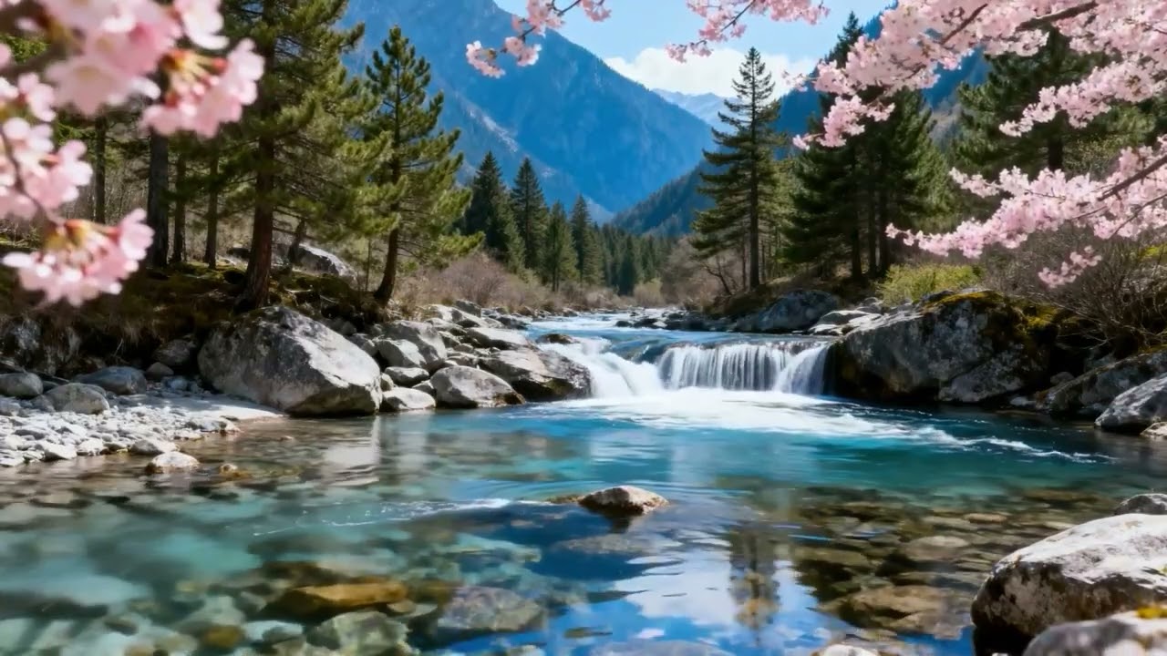 “Soothing River Ambience with Cherry Blossoms – Melt Stress & Find Inner Peace”